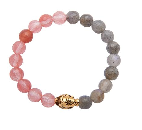 Nialaya gold plated buddha bracelet w/ cherry quartz & labrodite